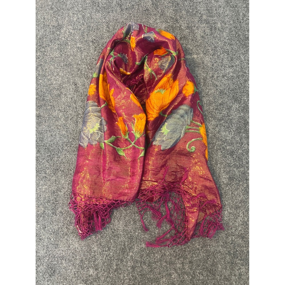 Boho Whimsigoth Floral Metallic Fringe Scarf Wrap Unbranded Retro